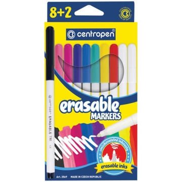 Фломастеры Magic 8цв+2 "Centropen. "Erasable", стираемые., с европодвесом