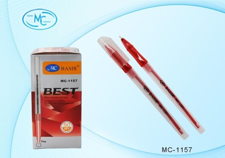 Ручка шариковая: на масляной основе, белый полупрозрачный корпус, красный держатель, цвет чернил-красный.