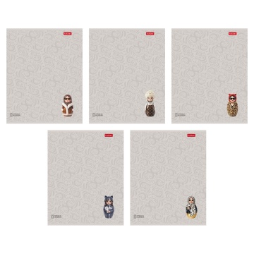 Тетрадь А5 48л ЛИН. Hatber "Матрешки. А-ля Рус" софт-тач, 3Dлак, 5диз.в блоке