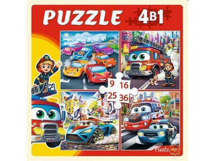 Пазлы    4в1 "Машинки в городе" 9+16+25+36 элементов