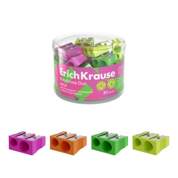 Точилка пластиковая ErichKrause EasySharp Duo, Neon, ассорти (в тубусе по 30 шт)