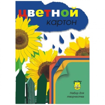 Картон цв. А4  4цв. 12л. немелов., тонированный, пл. 200 гр/м2