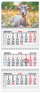 Календарь квартальный (мини) на 2027 год "Символ года. Много ромашек не бывает" 197х467мм