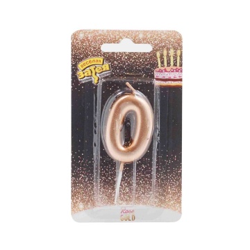 Свеча-цифра "0" Розовое золото, 4,5см.