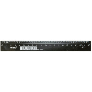 Линейка 20см непрозр. чёрная, с пазом и фаской