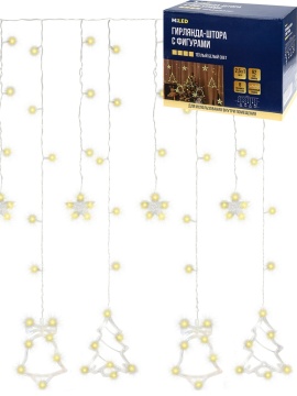 Гирлянда электрическая Штора 2,5*1м 92LED светодиодная 220 В, теплый цвет, фигуры