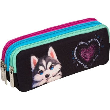 Пенал-косметичка (210*85*55) молния, ткань"Cute Husky", 3отд.на молнии,на 60пр.