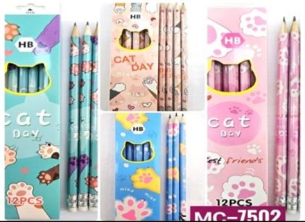 Карандаш чернографитный. НВ, дерев, заточен. с ластиком. ЛАПКИ. 4 дизайна