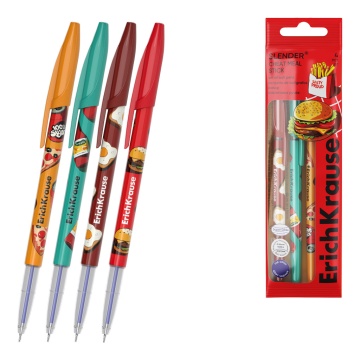 Набор из 4 ручек шариковых ErichKrause Slender Stick Cheat Meal 0.7, Super Glide Technology, цвет ч