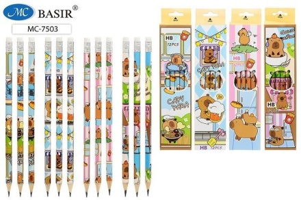 Карандаш ч.гр "КАПИБАРА". Деревянный, заточен. С ластиком. НВ