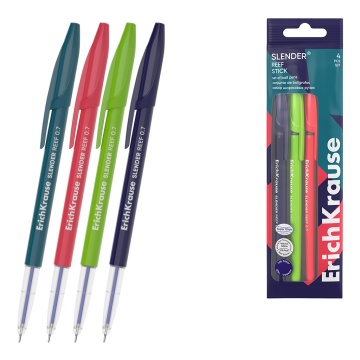 Набор из 4 ручек шариковых ErichKrause Slender Stick Reef 0.7, Super Glide Technology, цвет чернил