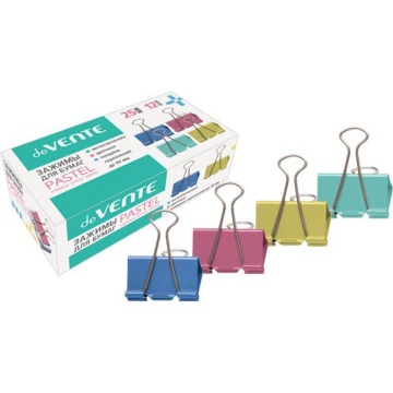 Зажим д\бум. мет. цветные deVENTE Pastel 25мм., 12шт/уп.