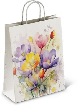 Пакет подар. бумажн. 35*26*15 см, 100 гр/м2 Крокусы, крученые ручки