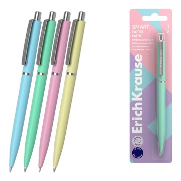 Ручка шариковая автоматическая ErichKrause Smart Matic Pastel 0.7, Super Glide Technology, цвет чер