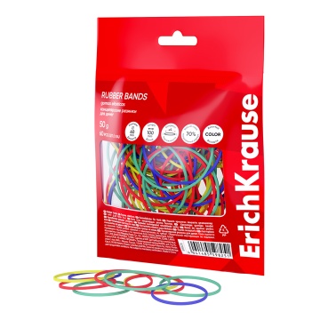 Канцелярские резинки для денег ErichKrause диаметр 60 мм/длина 100 мм, ассорти (в пакете с европодве