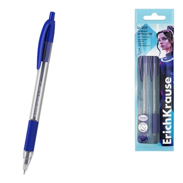 Набор из 3 ручек шариковых автоматических ErichKrause U-209 Matic&Grip Classic 1.0, Ultra Glide Tech