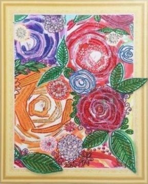 Алмазная картина, 40х50см. Фигурные стразы. 3D эффект. Неполная выкладка. ВИНТАЖНЫЕ ЦВЕТЫ