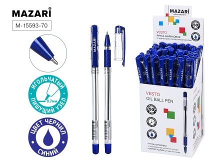 Ручка шар. MAZARI "Vesto" синяя, масл.осн., 0,7мм, игольч.након., резин. грип, смен.стержень 140мм*