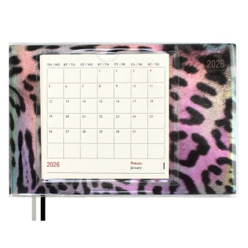 Планинг дат. 2026г 180*127мм 64л., ПВХ, мягк.пер. "Леопард серый" ляссе