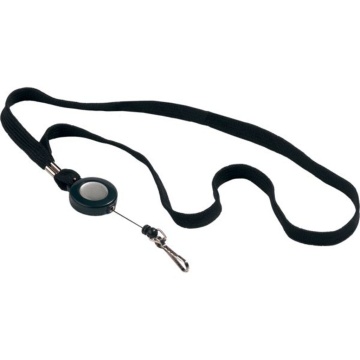 Держатель для бейджа с рулеткой 80 см, черный на текст. ленте