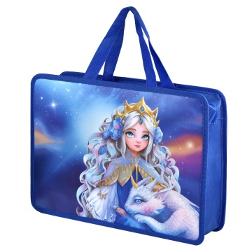 Папка для тетрадей А4 с ручками. Пластик. ПРИНЦЕССА С ДРАКОНОМ. 34х25х9.5 см, 1 отделение, молния.