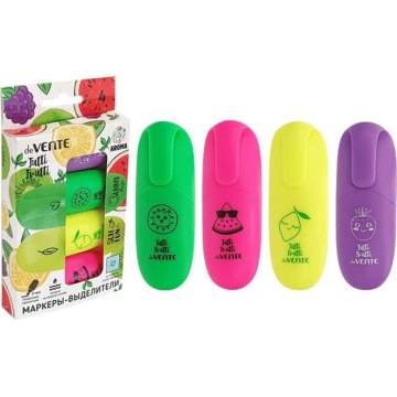 Набор текстовыделителей deVENTE Tutti-Frutti 4 цв., 1-5мм, мини, аромат.