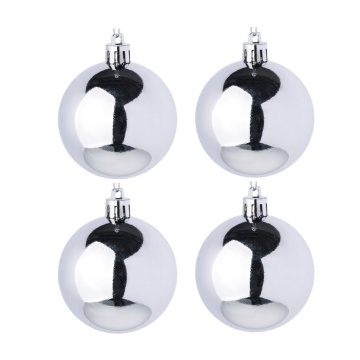 Набор елочных шаров 8 см, 4 шт., серебро, пластик