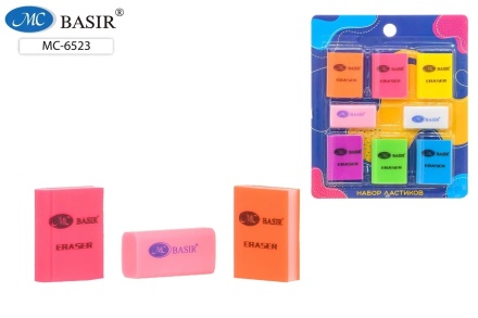 Ластик: "КНИГИ"; набор ластиков - цветные, различной формы-книга, прямоугольник .3*2,3 см, 2,9*1,5 см.; в блистере на картонной подложке .12*10 см. по 8 штук.