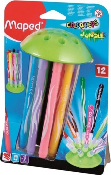 Фломастеры  12цв "Jungle innovation", колпачки на круглой подставке, смываемые
