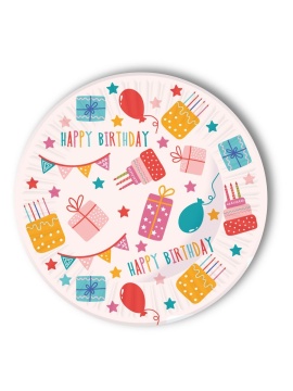 Тарелка бум. 18 см, 6 шт "С днём рождения"