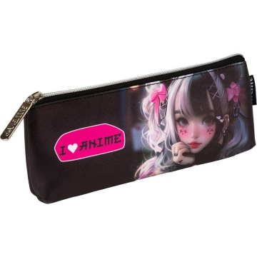 Пенал-косметичка (210*80*35) молния, кожзам "I Love Anime", треугольный,