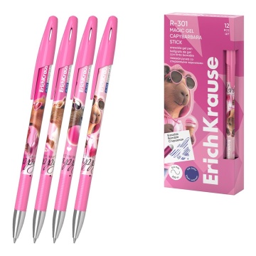 Ручка гелевая стираемая Erich Krause "R-301 Magic Gel Stick CapyBarbara" синяя, 0,5мм