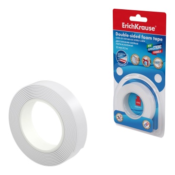 Двусторонняя клейкая лента на вспененной основе ErichKrause 1ммx12ммx2м, белый (в блистере по 1 шт.)