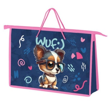 Папка А4 (340*245*75) с ручками, молния, пластик "Стильный щенок"