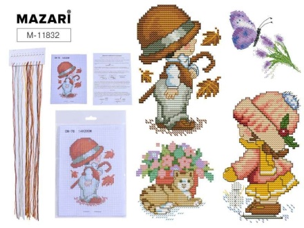 Вышивание крестиком. Набор 14*20 см. 10 дизайнов ассорти