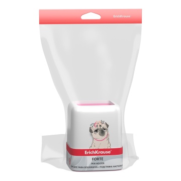 Подставка настольная пластиковая ErichKrause Форте, Мопс на каникулах, белая с розовой пастельной вс