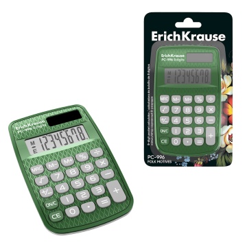 Калькулятор карманный 8-разрядов ErichKrause PC-996 Folk Motives, зеленый (в блистере по 1 шт.)