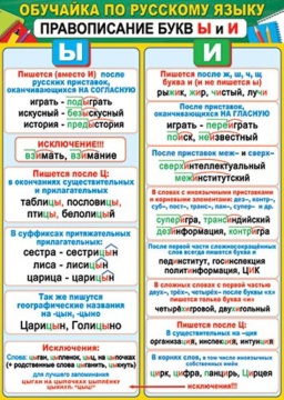 Плакат 50*70см "Обучайка по русскому языку. Правописание букв Ы и И"