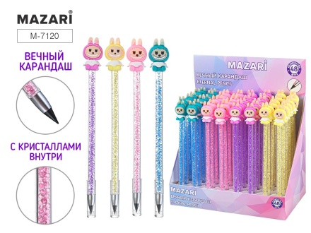 Карандаш вечный ЗУБАСТИК (Лабубу), с кристаллами, 4 цвета корпуса ассорти