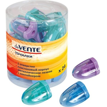 Точилка пласт. с контейнером 1 отв., 3 цвета