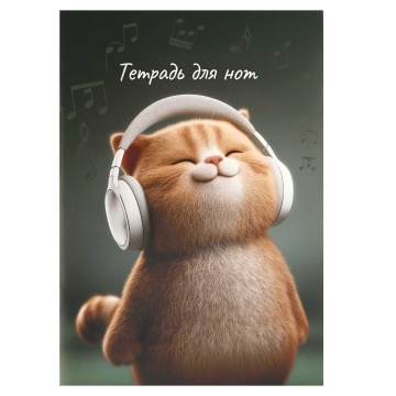 Тетрадь для нот А4 32л., вертик., скоба "Кот-меломан"