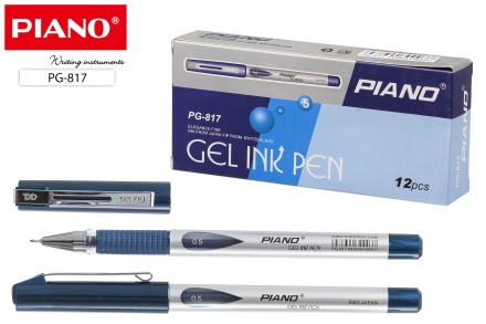 Ручка гелевая. PIANO. Серебристый корпус, цв.колпачок. Игольчатый наконечн. 0,5 мм. Синяя