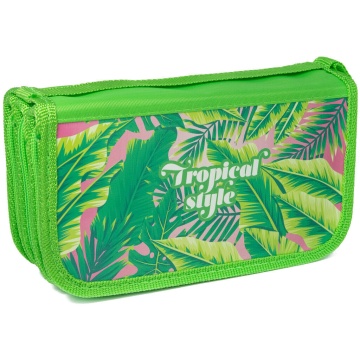 Пенал 3 отд. (190*105*60) молния, лам.картон "Тропические листья"