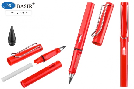 Карандаш вечный с ластиком, красный пластик.корпус (13,7 см), колпачок с прищепкой для бумаг