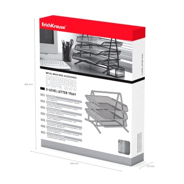 Лоток для бумаг 3-х уровневый металлический ErichKrause Compass, Classic, серебряный