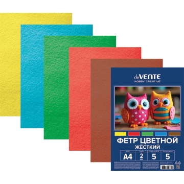 Набор цветного фетра А4  5л.  5цв., "Яркие цвета" 1,5мм, ЖЕСТКИЙ