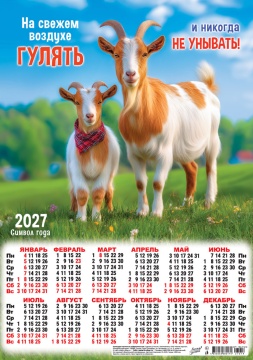 Календарь листовой А3 (297*420мм) на 2027г. "Символ года. Никогда не унывать"