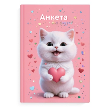 Анкета для друзей А5 128л., 7БЦ "Котенок с сердечком" глянц.лам., тисн.фольгой