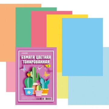 Бумага цв. А4 8цв. 16л. тонированная, двусторонняя., пл. 80 гр/м2