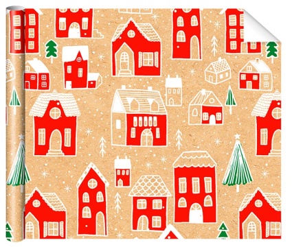 Бумага упаковочная крафт 70*100см "Домики"